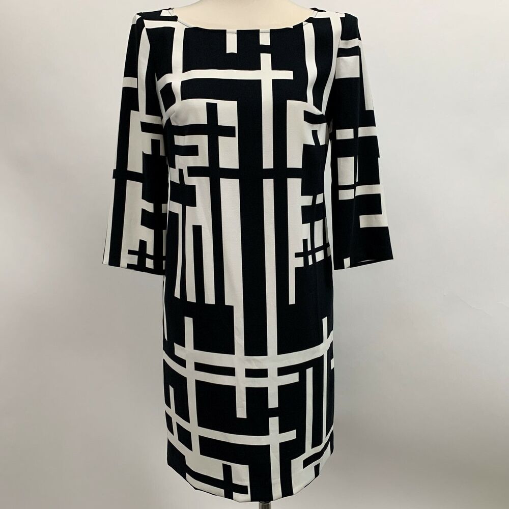 Ann Taylor Women's Shift Dress Size 2 White Black Multicolor